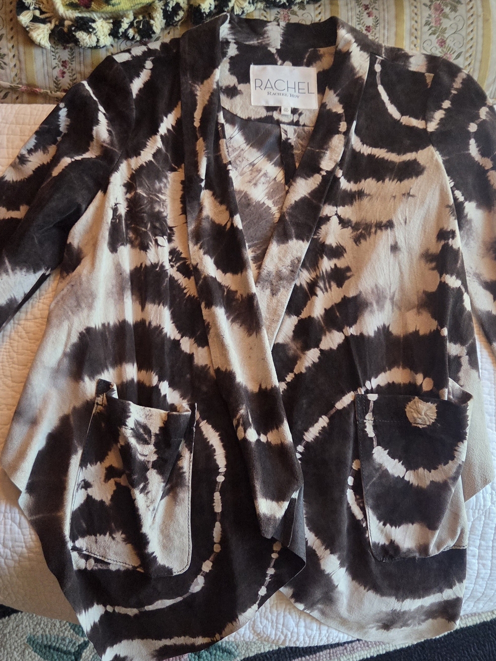Rachel Roy Brown & Cream Suede Tie-Dye Open Front Jacket